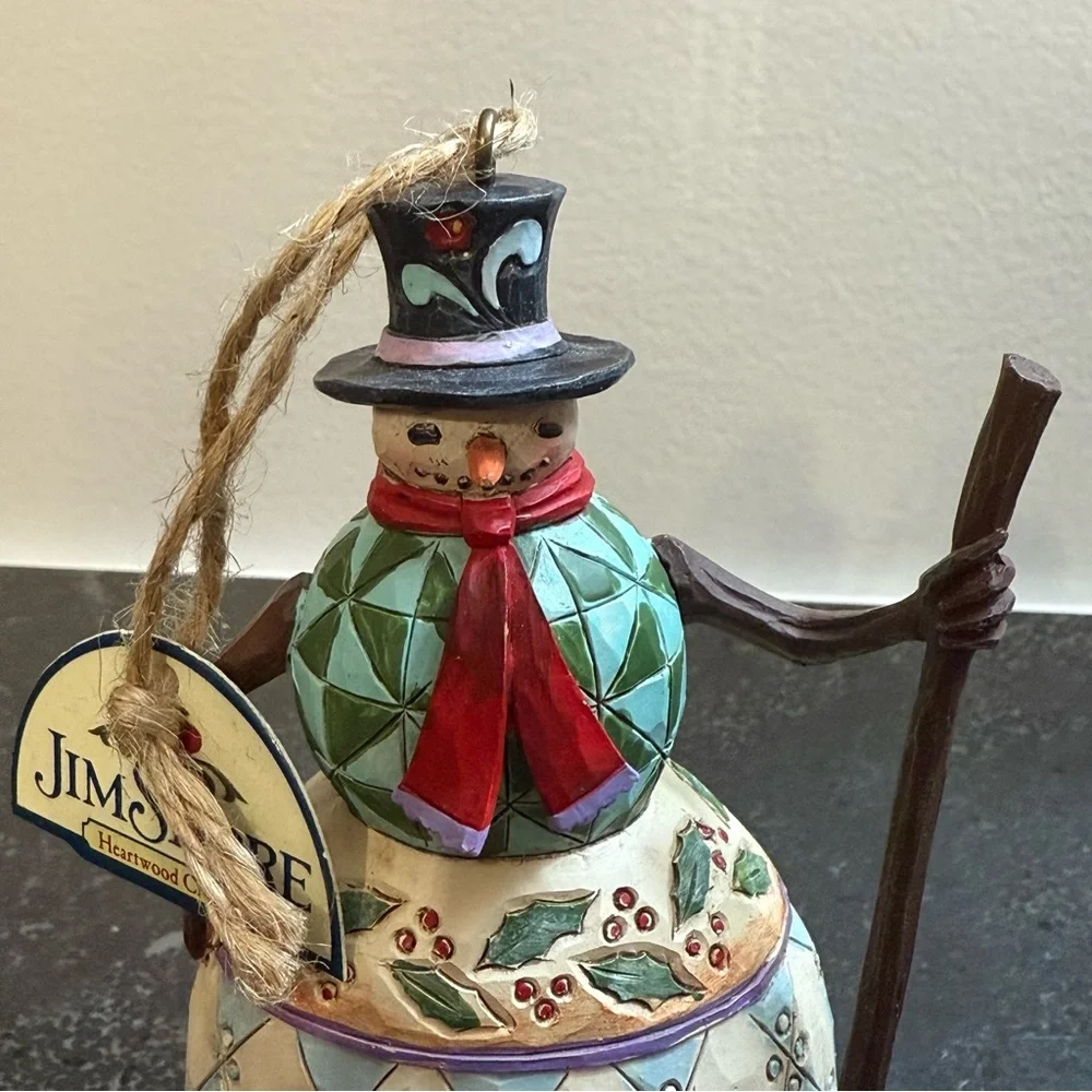 Jim Shore Snowman with top hat and broom ornament Heartwood Creek 2018